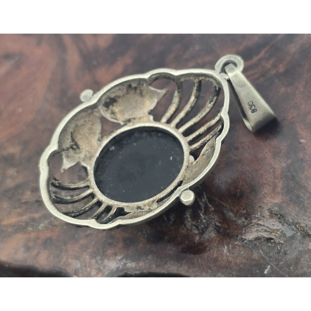 Vintage Norwegian 830 Sterling Silver Pendant, Black Onyx Stone Pendant - Picture 3 of 7